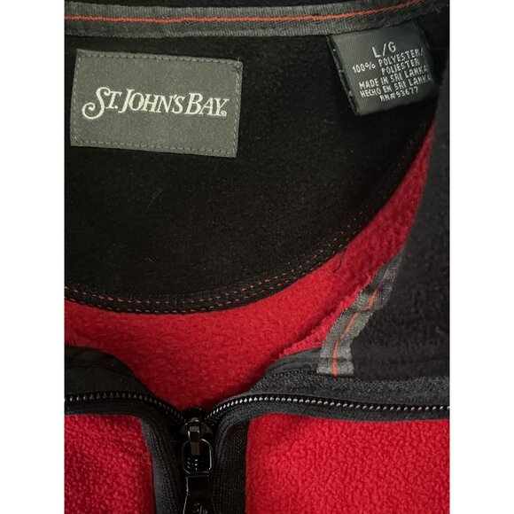 Vtg St. John's Bay Red Fleece Pullover L – 90s Y2K Mens 1/4 Zip Jacket, Black Co - Picture 3 of 6